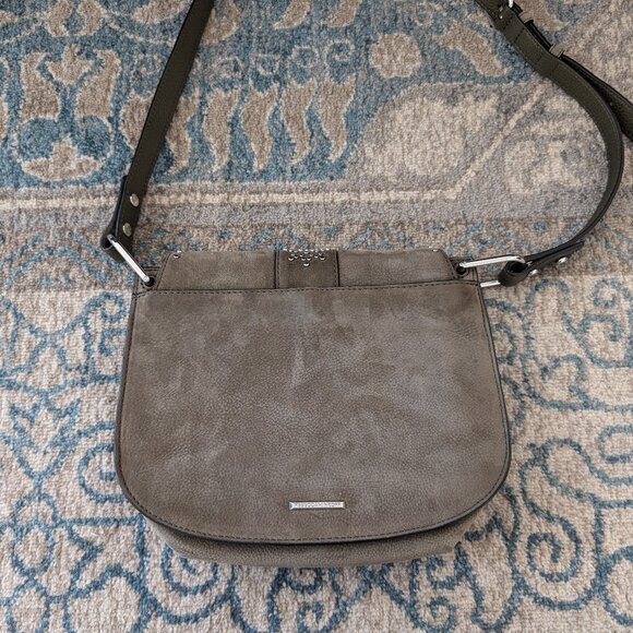 REBECCA MINKOFF Crossbody Green Saddle Silver Studded Fold Nubuck‎ Strap Purse - Picture 5 of 11